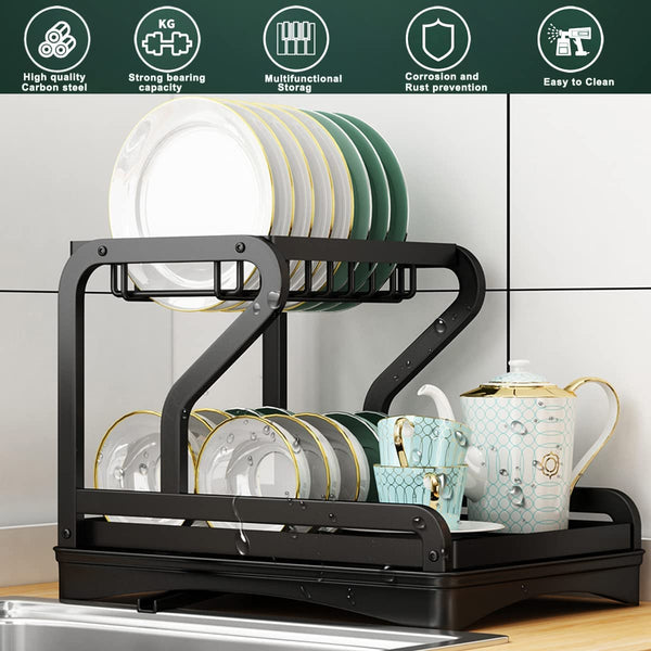 Branded Multi-function 2-Tier Stainless Steel Dish Drying Rack Kitchen  Storage Silver