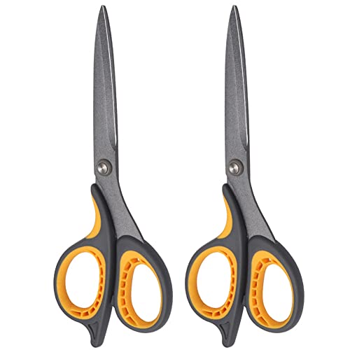 2 Pack 8" Titanium Non-Stick Scissors, All-Purpose Professional Stainless Steel Shears Comfort Soft Grip, Straight Office Craft Scissors for DIY School Home