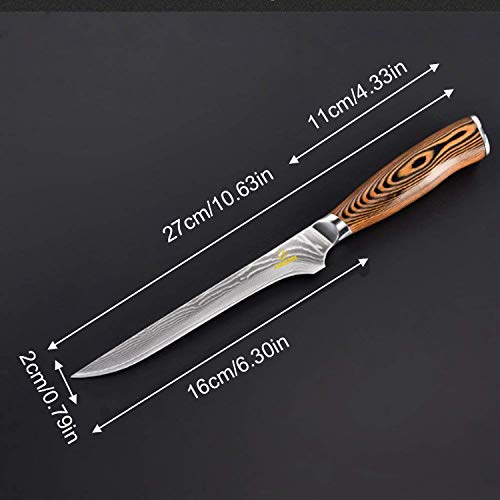 6 Inch Boning Knife- Super Sharp VG-10 Damascus Steel Boning Knife, 76 Layers High Carbon Steel & Comfortable Wooden Handle