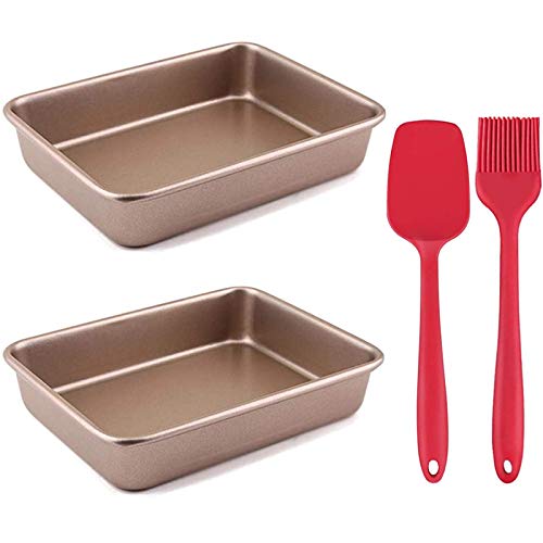 2pcs Square Cake Tin, 8in, Jasni Non-Stick Bakeware Baking Dishes, Pastry Baking Tray Oven Kitchen, Toast Bread Cake Tin Pan Mold, Rectangular Baking Pan, Spoon + Oil Brush