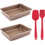 2pcs Square Cake Tin, 8in, Jasni Non-Stick Bakeware Baking Dishes, Pastry Baking Tray Oven Kitchen, Toast Bread Cake Tin Pan Mold, Rectangular Baking Pan, Spoon + Oil Brush
