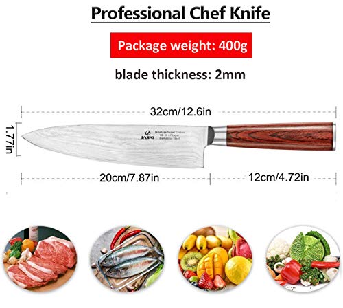Professional Kitchen 8 inch Chef Knife - 67 Layers VG-10 Damascus Steel Knife,Ultra-Sharp Cooking Knife with Ergonomic Wood Handle, Sheath & Beauty Gift Box