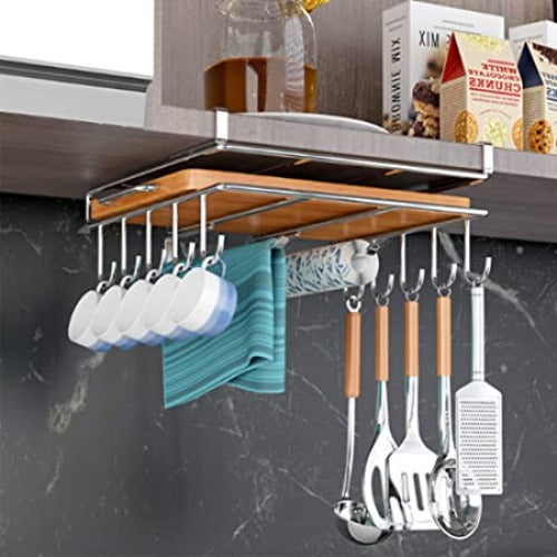 Alich 2pcs Mug Hooks Under Cabinet Holder Rack,Nail Free Adhesive Coffee Holder Hanger for Cups/Kitchen Utensils/Ties Belts/Scarf/Keys