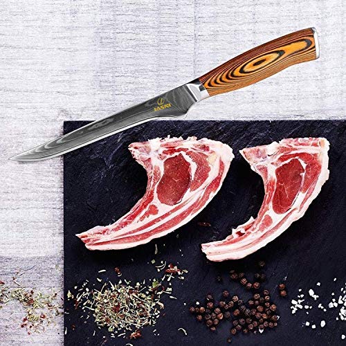 6 Inch Boning Knife- Super Sharp VG-10 Damascus Steel Boning Knife, 76 Layers High Carbon Steel & Comfortable Wooden Handle