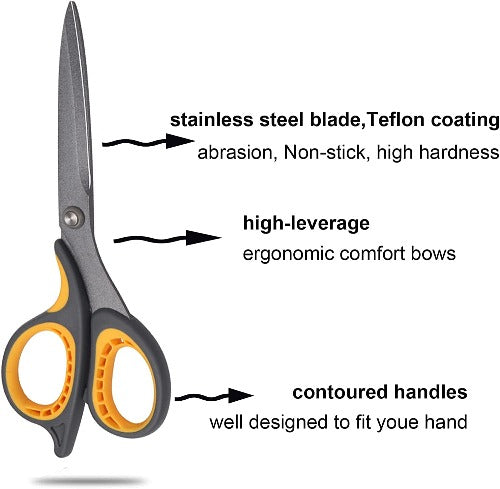 2 Pack 8" Titanium Non-Stick Scissors, All-Purpose Professional Stainless Steel Shears Comfort Soft Grip, Straight Office Craft Scissors for DIY School Home