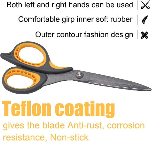 2 Pack 8" Titanium Non-Stick Scissors, All-Purpose Professional Stainless Steel Shears Comfort Soft Grip, Straight Office Craft Scissors for DIY School Home