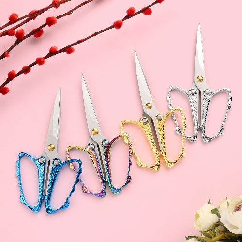 Jasni Stainless Steel Small Sharp Pointed butterfly handle Sewing Scissors Embroidery DIY Tools Craft cutting Tailor Dressmaker Threading Shears Crafting Art Work Handicrafts Needlework 4.8"