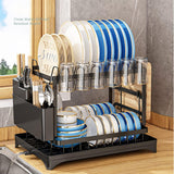 MOUFIER 2 Tier Dish Drying Rack, Dish Drainer Rack with Drip Tray & Utensil Holder, Rust Proof Two Tier Drainer Rack,Kitchen Utensil