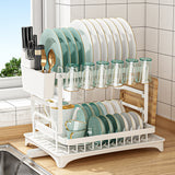MOUFIER 2 Tier Dish Drying Rack, Dish Drainer Rack with Drip Tray & Utensil Holder, Rust Proof Two Tier Drainer Rack,Kitchen Utensil