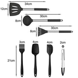 Jasni Silicone Kitchen Utensil Set, 7pcs Heat Resistant Non-Stick Cooking Tools, Slotted Spatula Soup Ladle, Upgraded Stainless Steel Kitchen Utensil (Black)