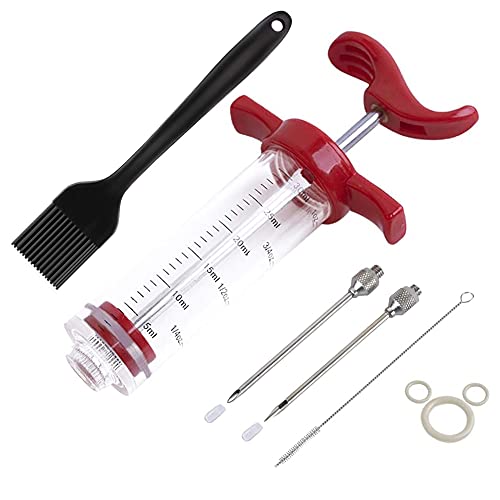 Meat Injector Syringe, 2-oz Marinade Flavor Injector 304 Stainless Steel  with 3 Professional Needles,2 Cleaning Brushes