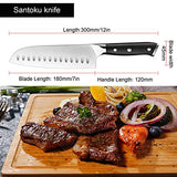 Santoku Knife, Jasni 7 inch Kitchen Knife Ultra Sharp Knife Japanese Chef Knife, German Stainless Steel Knife Chef for Cutting Chopping Meat Vegetable Fruits, with Ergonomic Handle and Gift Box