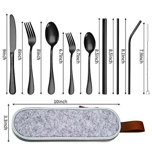 Portable Stainless Steel Flatware Set, Travel Camping Cutlery Set, Portable  Utensil Travel Silverware Dinnerware Set with a Waterproof Case (Black)