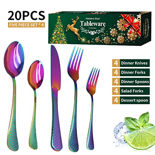 20 Piece Silverware Set Service for 4, Stainless Steel Flatware Set, Mirror  Polished Cutlery Utensil Set, Durable Home Kitchen Eating Tableware Set