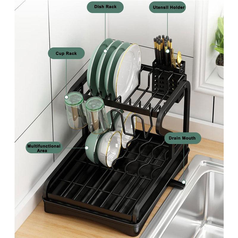 Dish Rack With Drainboard, Dish Drainers For Kitchen Counter, Drying Rack  With Utensil Holder, 360 Swivel Spout, Design For Long-lasting And Space  Sav