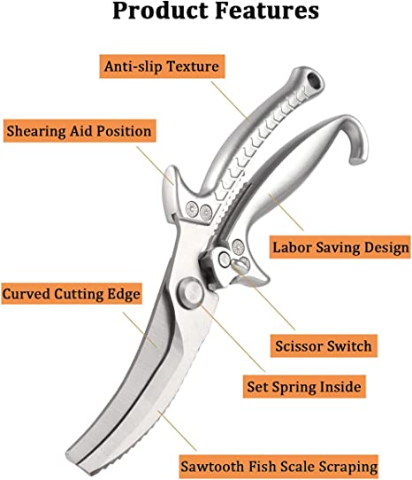 UPIT Poultry Shears - Kitchen Scissors with Serrated Edge - Spring