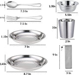 Stainless Steel Bowl Set Kit Polished Stainless Steel Dishes Set| Tableware| Dinnerware| Camping| Buffet| Includes - Cups | Plates| Bowls| Cutlery| Comes in Bags