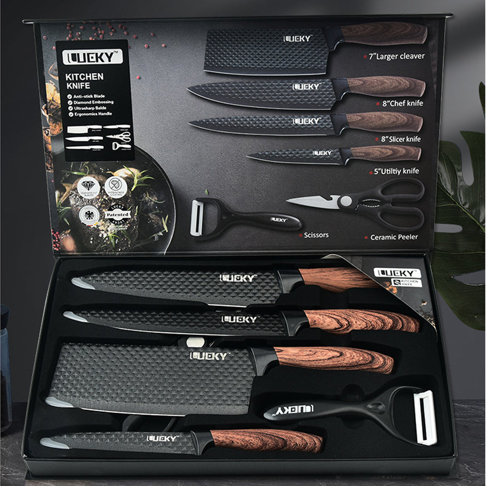 Professional Chef Knife Set 6 Pieces, Black Kitchen Knive Set Sharp Meat Knives for Cooking, Stainless Steel Forged Kitchen Knife with Cutlery