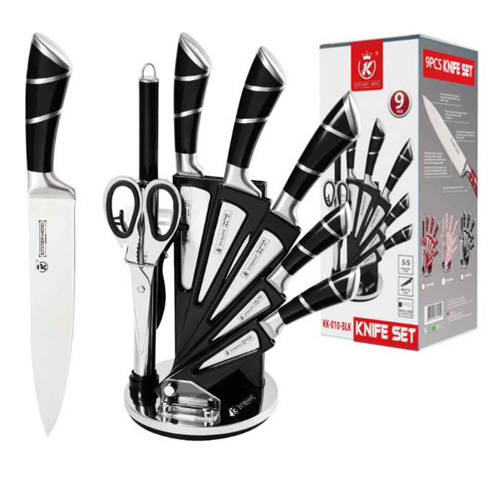 9pcs Kitchen Knife Set with Block, Chef Knife set with Sharpener