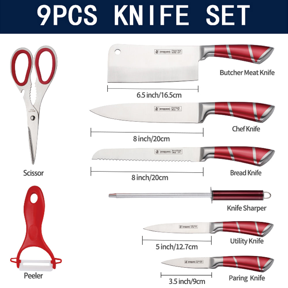 Kitchen Knife Set with Block,9 Piece Premium Stainless Steel Cooking K –